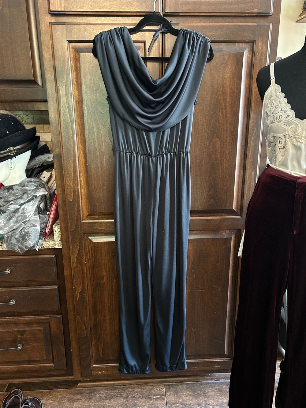 Disco Halston Era Sz S Elegant Black Draped Palazzo Jumpsuit - Studio 54